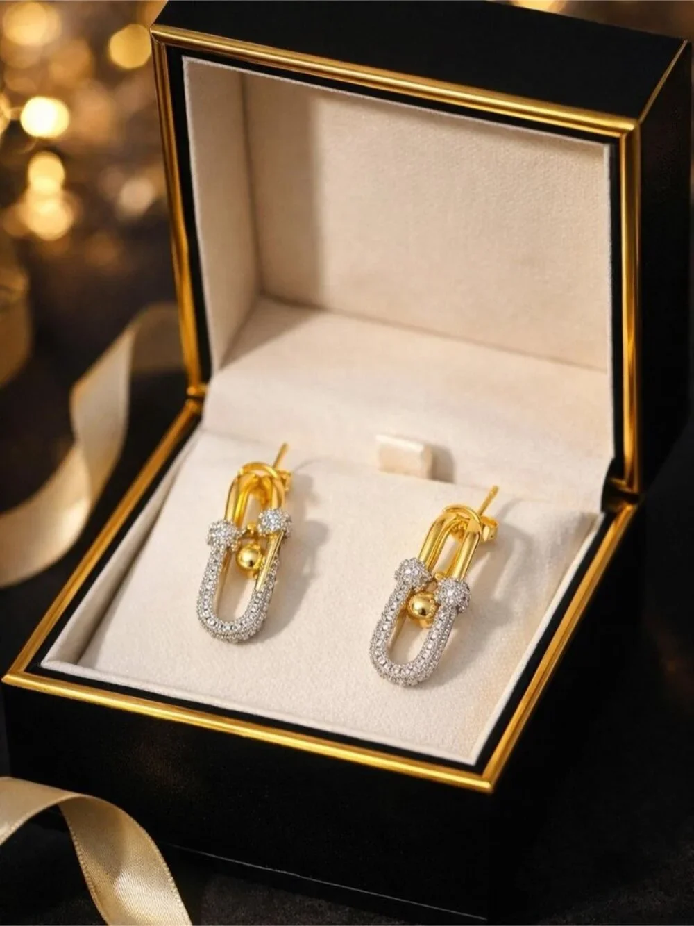 Gold and Silver Crystal Link Drop Earrings